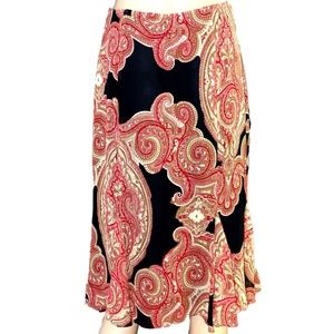 INC Silk  Black Red Paisley A Line Skirt EUC